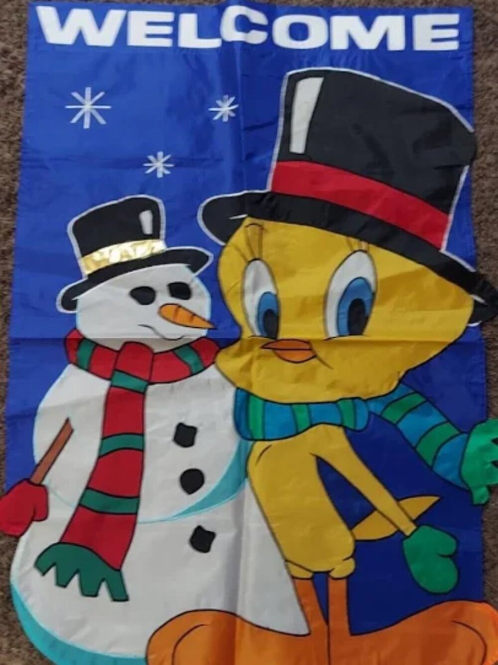 Vintage Tweety Bird Winter Flag 🐥❄️ 90s Looney Tunes Outdoor Decor